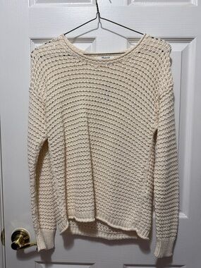 Madewell Cream Crochet-Style Scoop Neck Sweater